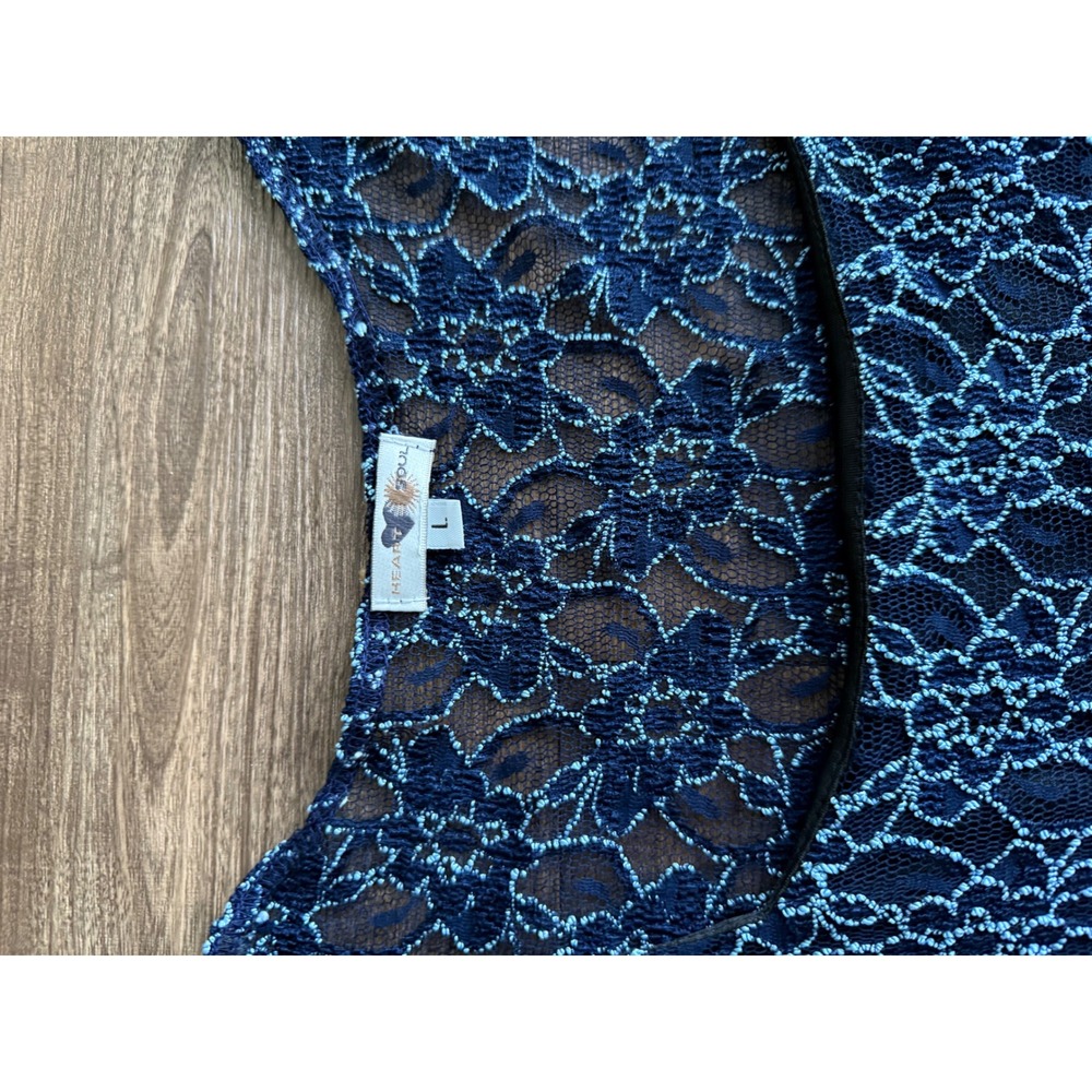 Heart & Soul Navy Floral Lace Top Women's Large Y2K Whimsigoth Fairy Grunge - Picture 2 of 6